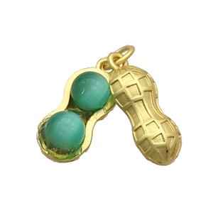 Copper Peanut Pendant Pave Cateye Matte Gold, approx 8-17mm