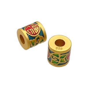 Copper Tube Beads Multicolor Enamel Large Hole Unfade Gold Plated, approx 9-10mm, 3mm hole