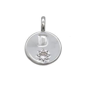 Copper Circle Pendant Pave Zircon D-letter Platinum Plated, approx 11.5mm