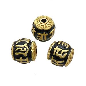 Tibetan Style Copper Round Beads Black Enamel Large Hole Gold Plated, approx 11-12mm, 2mm hole