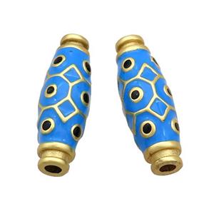 Copper Rice Beads Blue Enamel Large Hole Gold Plated, approx 9-27mm, 3mm hole