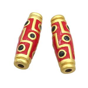 Copper Rice Beads Red Enamel Large Hole Gold Plated, approx 9-27mm, 3mm hole