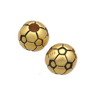 Copper Round Beads Football Sport Large Hole 18K Gold Plated, approx 10mm, 3mm hole