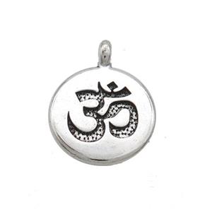 Tibetan Style Zinc OM Yoga Symbol Charms Pendant Antique Silver, approx 15mm