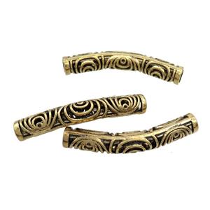 Tibetan Style Zinc Tube Beads Curved Large Hole Antique Gold, approx 8-48mm, 5mm hole