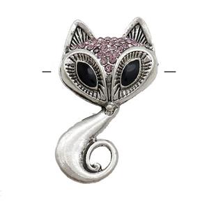 Tibetan Style Zinc Cat Charm Pendant Pave Rhinestone Antique Silver, approx 24-40mm