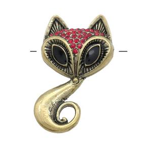 Tibetan Style Zinc Cat Charm Pendant Pave Rhinestone Antique Gold, approx 24-40mm