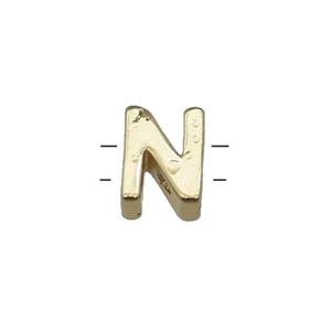 Copper Letter N Beads 2holes Gold Plated, approx 5-8mm