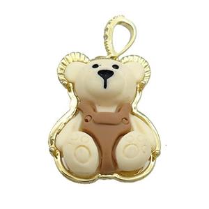 Khaki Resin Bear Pendant Gold Plated, approx 20-30mm