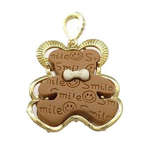 Chocolate Resin Bear Pendant Gold Plated, approx 30-32mm