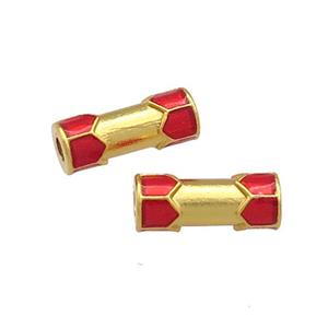 Copper Tube Beads Red Cloisonne 18K Gold Plated, approx 5-12mm