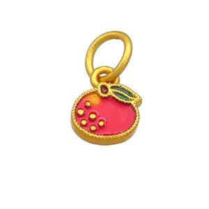 Copper Apple Pendant Multicolor Cloisonne 18K Gold Plated, approx 9mm