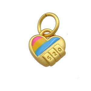 Copper Heart Pendant 520 Multicolor Cloisonne 18K Gold Plated, approx 10mm