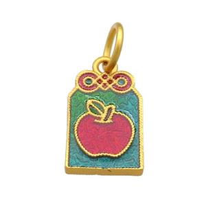 Copper Apple Pendant Multicolor Cloisonne 18K Gold Plated, approx 10-15mm