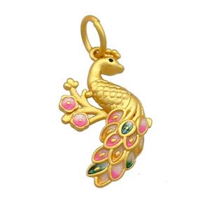 Copper Phoenix Pendant Multicolor Cloisonne Unfade 18K Gold Plated, approx 13-23mm