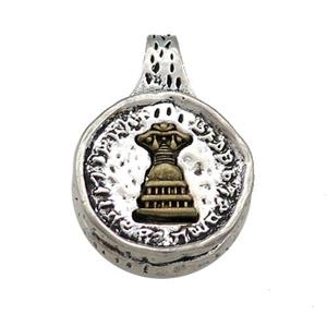 Tibetan Style Copper Circle Pendant Women Antique Silver Bronze, approx 17mm