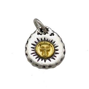 Tibetan Style Copper Sun Skull Pendant Circle Antique Silver Gold, approx 13-15mm