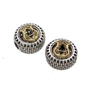 Tibetan Style Chinese Auspicious Eight Treasures Beads Coin Large Hole Antique Silver Bronze, approx 11.5mm, 3mm hole