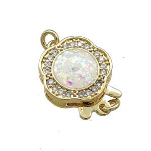 Copper Slide Clasp Pave Fire Opal Zircon Flower 18K Gold, approx 13mm