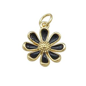 Copper Daisy Pendant Flower Black Enamel Gold Plated, approx 13mm