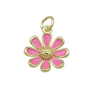 Copper Daisy Pendant Flower Pink Enamel Gold Plated, approx 13mm