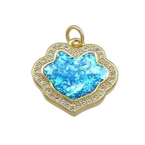 Copper Flower Pendant Pave Blue Fire Opal Zircon 18K Gold Plated, approx 16-18mm