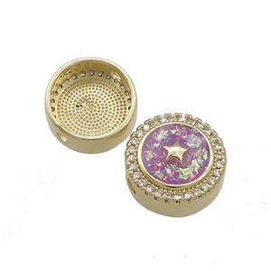 Copper Button Beads Pave Fuchsia Fire Opal Star 18K Gold Plated, approx 12mm