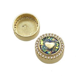 Copper Button Beads Pave Multicolor Fire Opal Heart 18K Gold Plated, approx 12mm