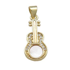 Copper Guitar Pendant Pave Shell Zircon 18K Gold Plated, approx 10-20mm