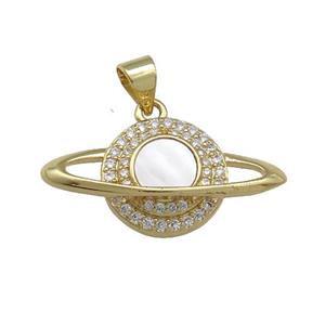 Copper Planet Charms Pendant Pave Shell Zircon 18K Gold Plated, approx 12-25mm