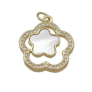 Copper Flower Pendant Pave Shell Zircon 18K Gold Plated, approx 18mm