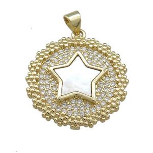 Copper Wreath Pendant Pave Shell Zircon Star 18K Gold Plated, approx 24mm