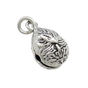 Tibetan Style Copper Flower Bell Pendant Teardrop Antique Silver, approx 9-12mm