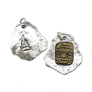 Tibetan Style Copper Slice Pendant Buddhist Totem Antique Silver Bronze, approx 21-24mm