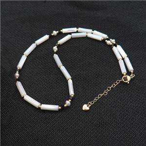 White MOP Shell Necklace With Pearl, approx 4-13mm, 40-45cm length