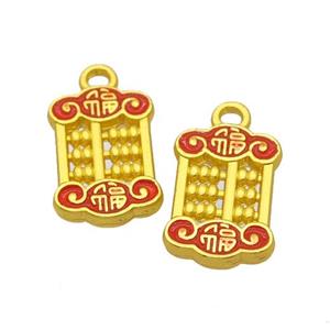 Abacus Charms Alloy Pendant Red Painted Matte Gold Plated, approx 10-15mm