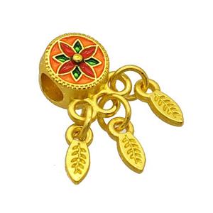 Alloy Coin Beads Multicolor Painted Flower Leaf Tassel Large Hole Matte Gold Plated, approx 3-8mm, 9mm, 4mm hole