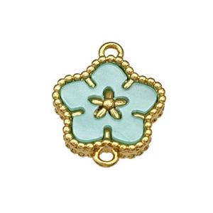 Copper Flower Connector Pave Green Resin Gold Plated, approx 14mm