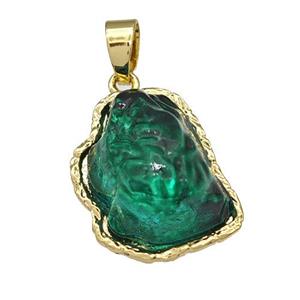 Copper Pendant Pave Acrylic Green Mountain Gold Plated, approx 16-20mm