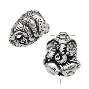 Tibetan Style Copper Elephant Guru Beads Antique Silver, approx 17-20mm