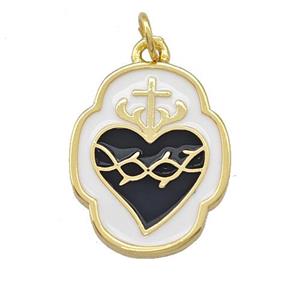 Copper Heart Pendant Black White Enamel Gold Plated, approx 15-20mm