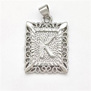 Copper Letter-K Pendant Frame Platinum Plated, approx 18-21mm