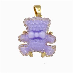 Lavender Resin Bear Pendant Gold Plated, approx 15mm