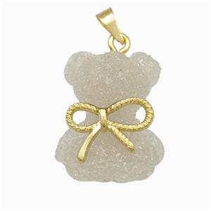 Resin Bear Pendant Bow Gold Plated, approx 18-23mm