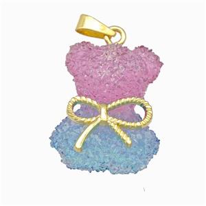 Multicolor Resin Bear Pendant Bow Gold Plated, approx 18-23mm