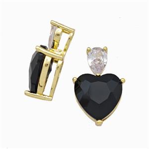 Black Chinese Crystal Glass Heart Pendant Gold Plated, approx 5-7mm, 12mm