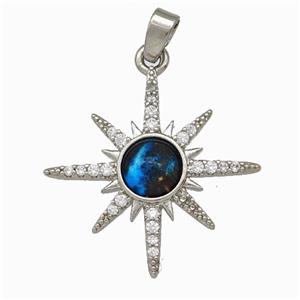 Copper Northstar Pendant Pave Zirconia Platinum Plated, approx 22mm