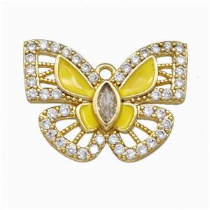 Copper Butterfly Pendant Pave Zirconia Yellow Enamel Gold Plated, approx 18-25mm