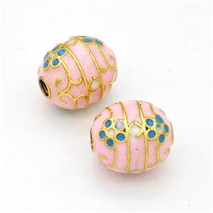 Copper Rice Beads Pink Painted Gold Plated, approx 8-10mm