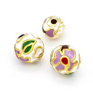 Copper Round Beads Multicolor Enamel Gold Plated, approx 10mm